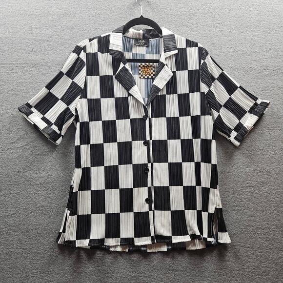 RARE NWT Lala Short Sleeve Plissé Top Checkerboard Small Summer Lightweight Soft - Picture 1 of 6